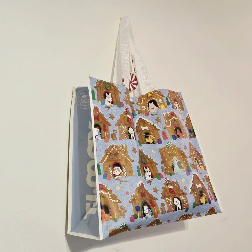 Christmas Gingerbread Houses Dogs Dog House Candy Canes TJMaxx Tote Bag Gift